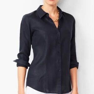 Talbots Pure Irish Linen Black Button Down Long Sleeve Women’s Shirt Size 8